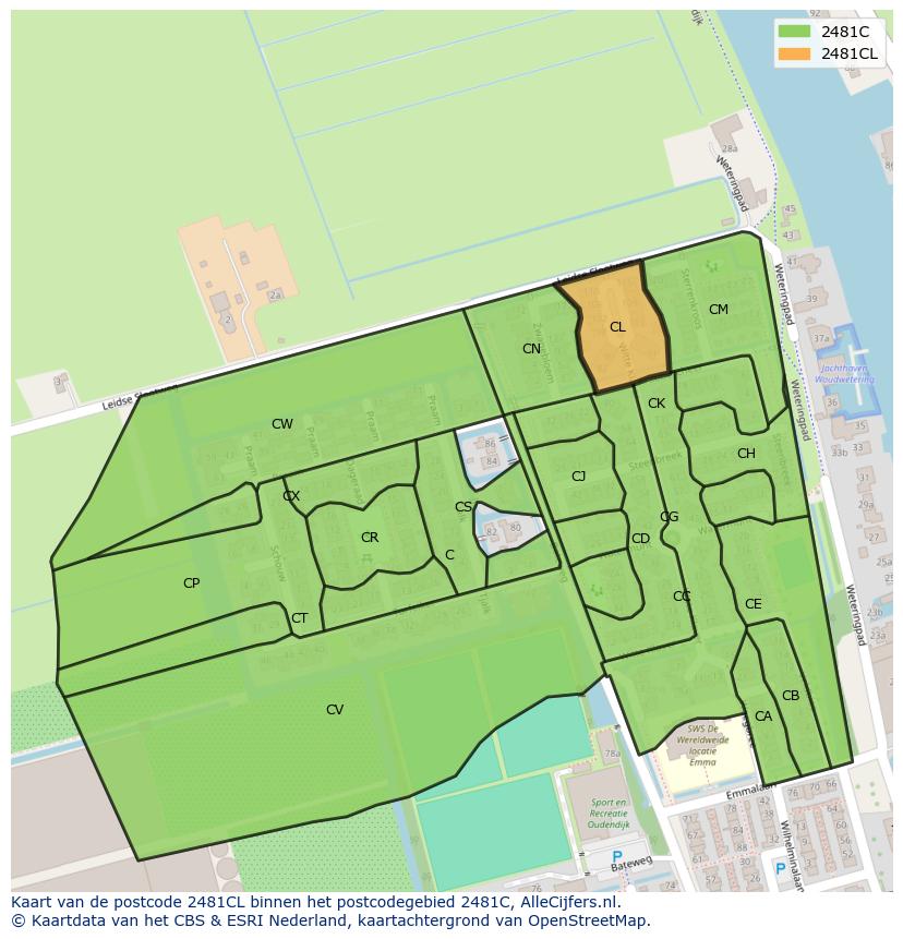 Afbeelding van het postcodegebied 2481 CL op de kaart.