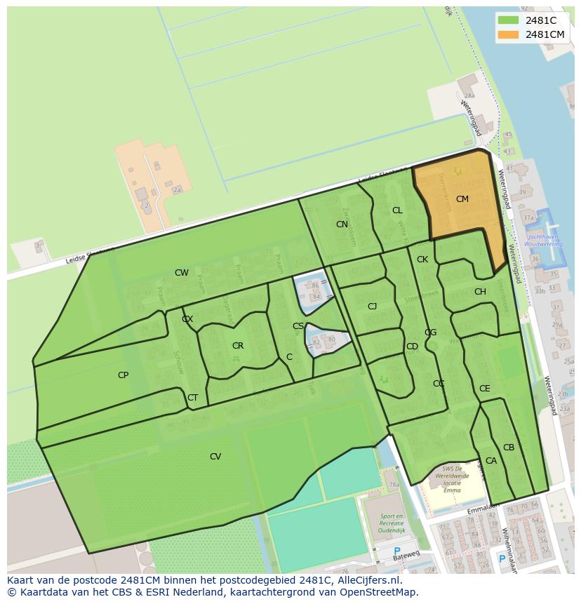 Afbeelding van het postcodegebied 2481 CM op de kaart.