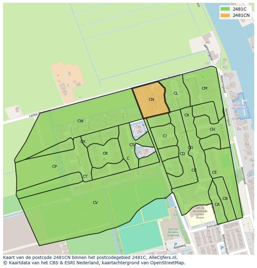 Afbeelding van het postcodegebied 2481 CN op de kaart.
