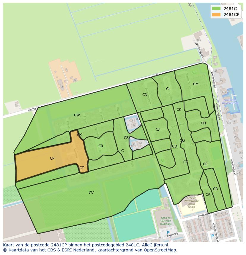 Afbeelding van het postcodegebied 2481 CP op de kaart.