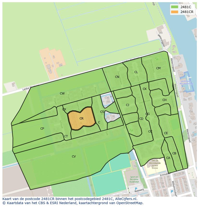 Afbeelding van het postcodegebied 2481 CR op de kaart.