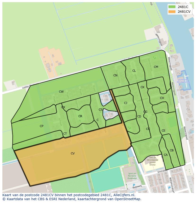 Afbeelding van het postcodegebied 2481 CV op de kaart.