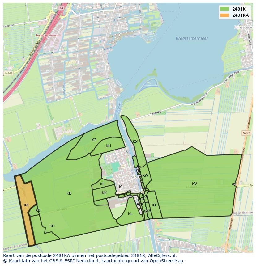 Afbeelding van het postcodegebied 2481 KA op de kaart.