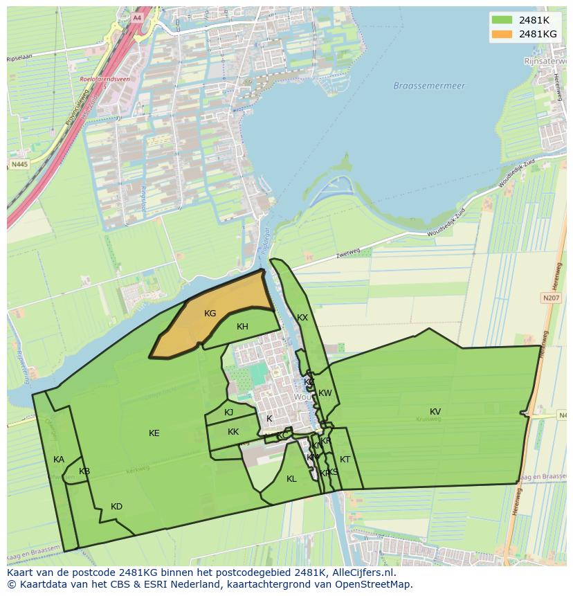 Afbeelding van het postcodegebied 2481 KG op de kaart.
