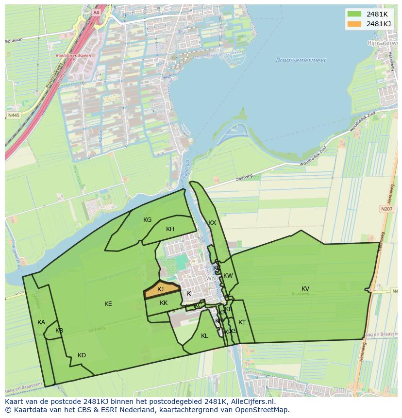 Afbeelding van het postcodegebied 2481 KJ op de kaart.
