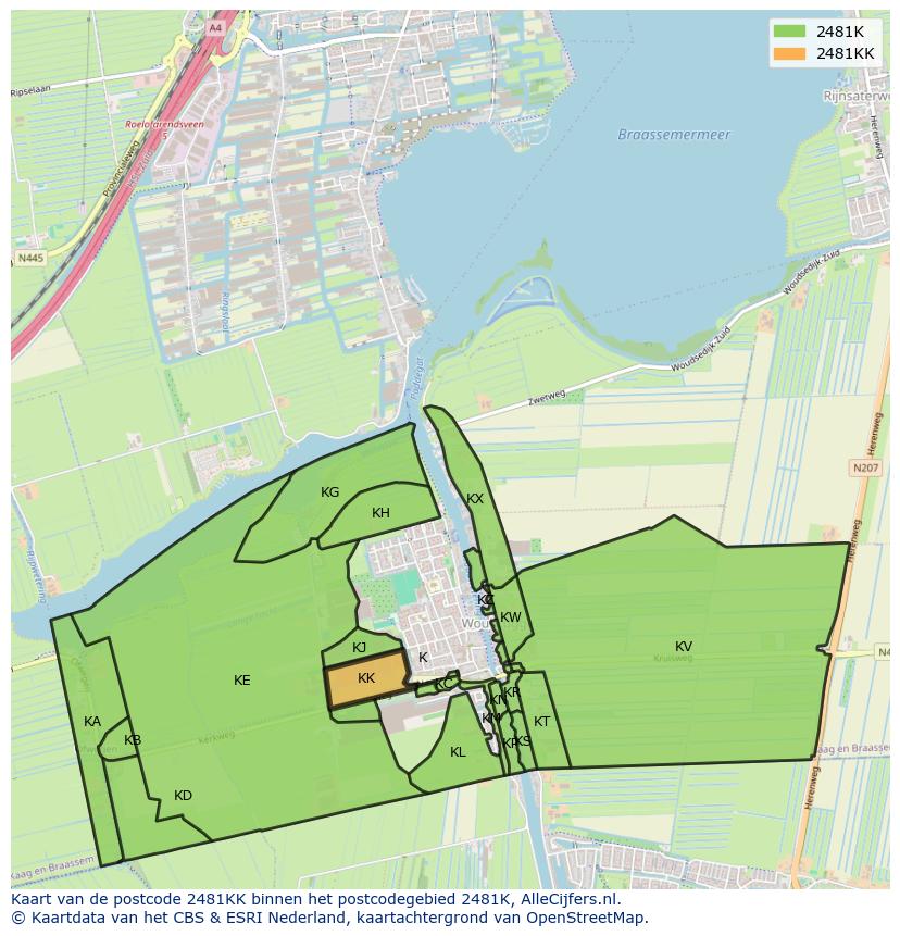 Afbeelding van het postcodegebied 2481 KK op de kaart.