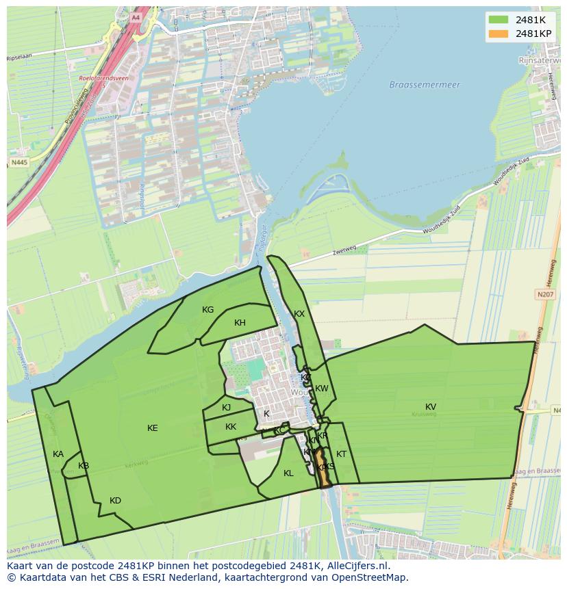 Afbeelding van het postcodegebied 2481 KP op de kaart.