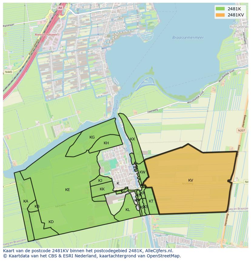 Afbeelding van het postcodegebied 2481 KV op de kaart.