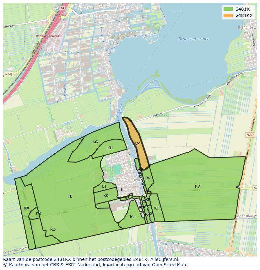 Afbeelding van het postcodegebied 2481 KX op de kaart.