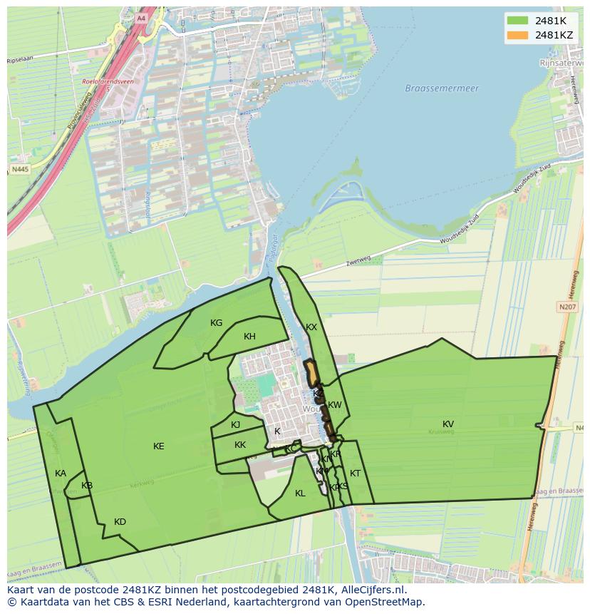 Afbeelding van het postcodegebied 2481 KZ op de kaart.