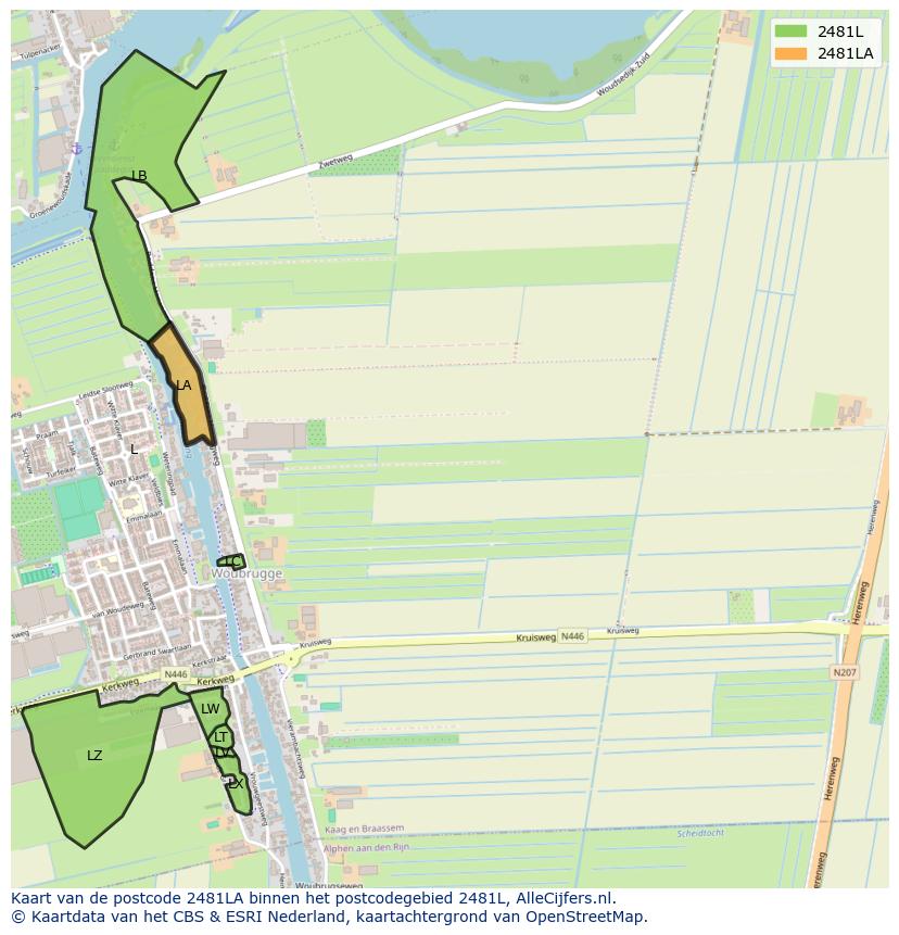 Afbeelding van het postcodegebied 2481 LA op de kaart.
