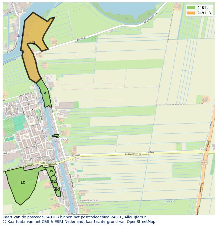 Afbeelding van het postcodegebied 2481 LB op de kaart.