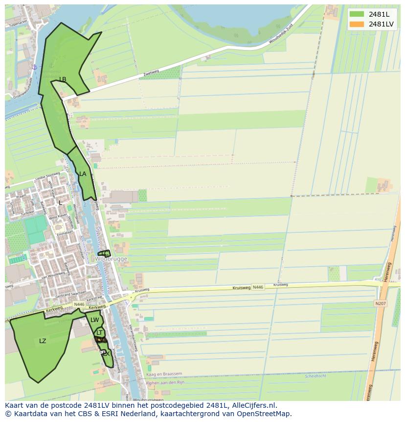 Afbeelding van het postcodegebied 2481 LV op de kaart.