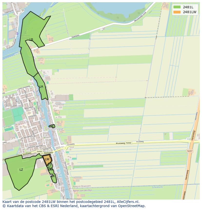 Afbeelding van het postcodegebied 2481 LW op de kaart.