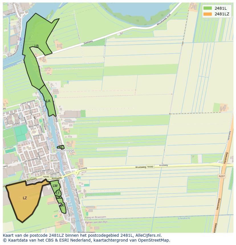 Afbeelding van het postcodegebied 2481 LZ op de kaart.