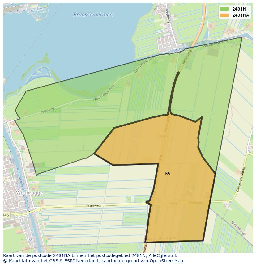 Afbeelding van het postcodegebied 2481 NA op de kaart.