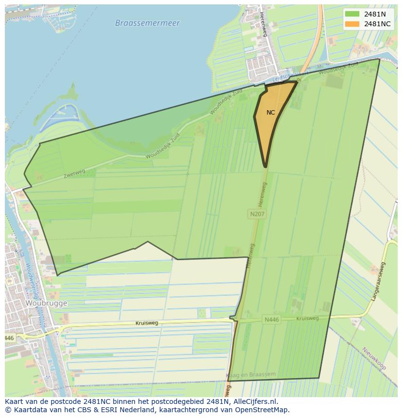 Afbeelding van het postcodegebied 2481 NC op de kaart.