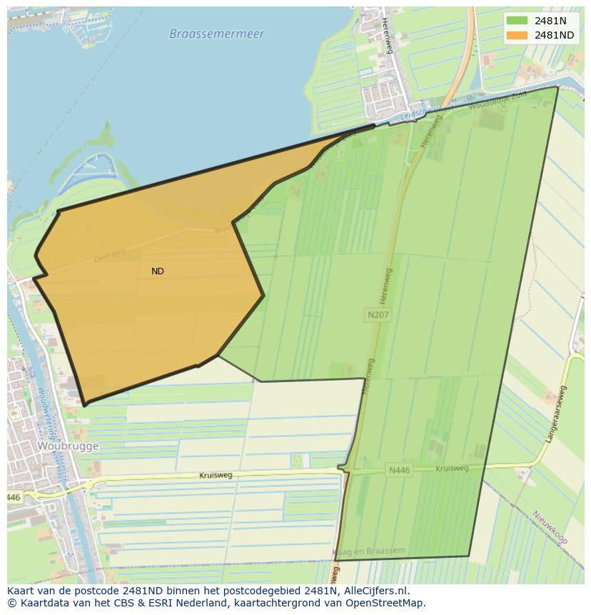 Afbeelding van het postcodegebied 2481 ND op de kaart.