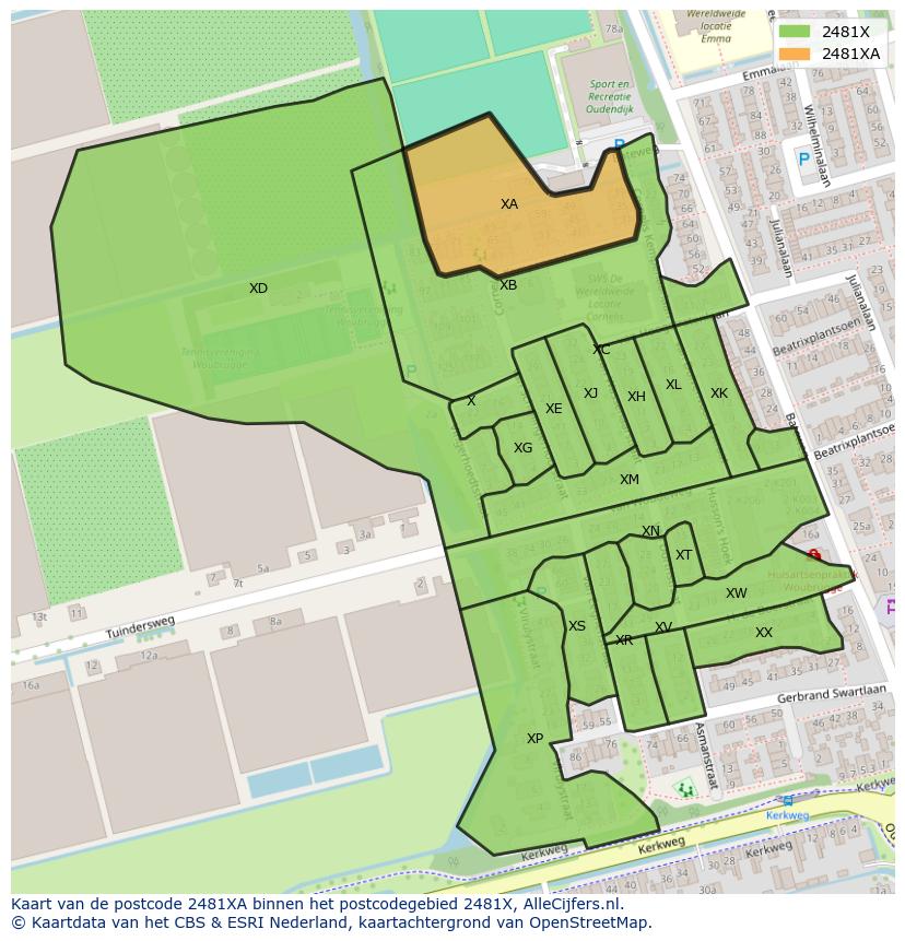 Afbeelding van het postcodegebied 2481 XA op de kaart.