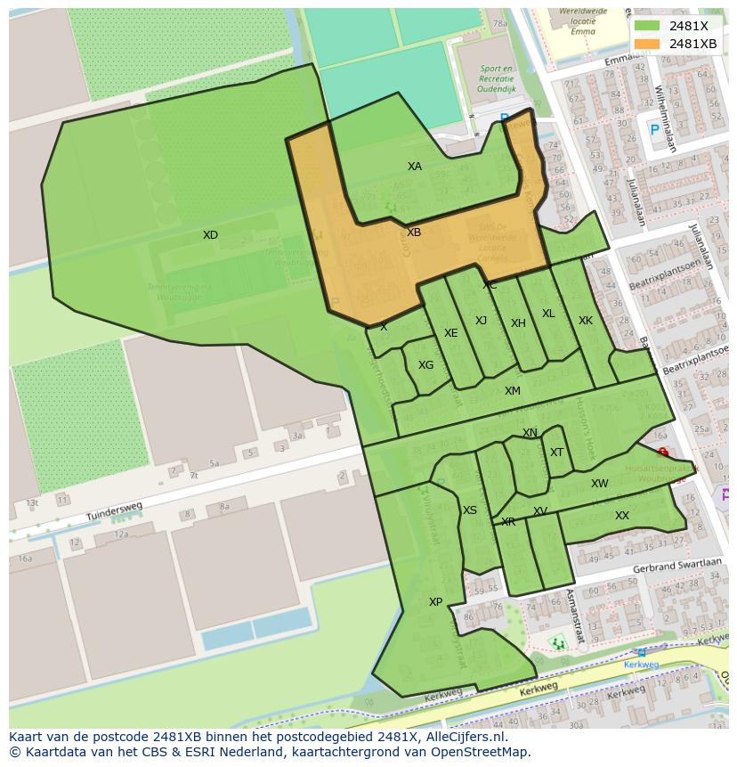 Afbeelding van het postcodegebied 2481 XB op de kaart.