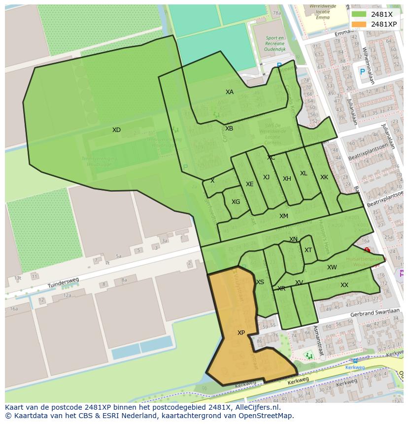 Afbeelding van het postcodegebied 2481 XP op de kaart.