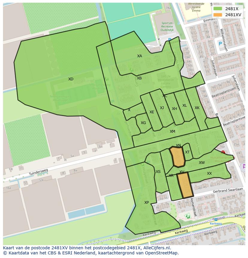 Afbeelding van het postcodegebied 2481 XV op de kaart.