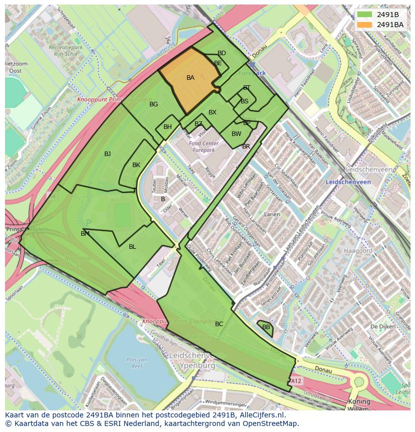 Afbeelding van het postcodegebied 2491 BA op de kaart.