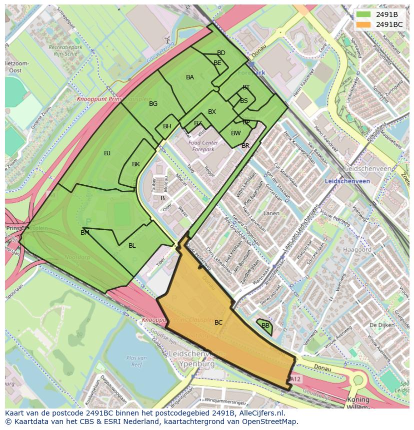 Afbeelding van het postcodegebied 2491 BC op de kaart.