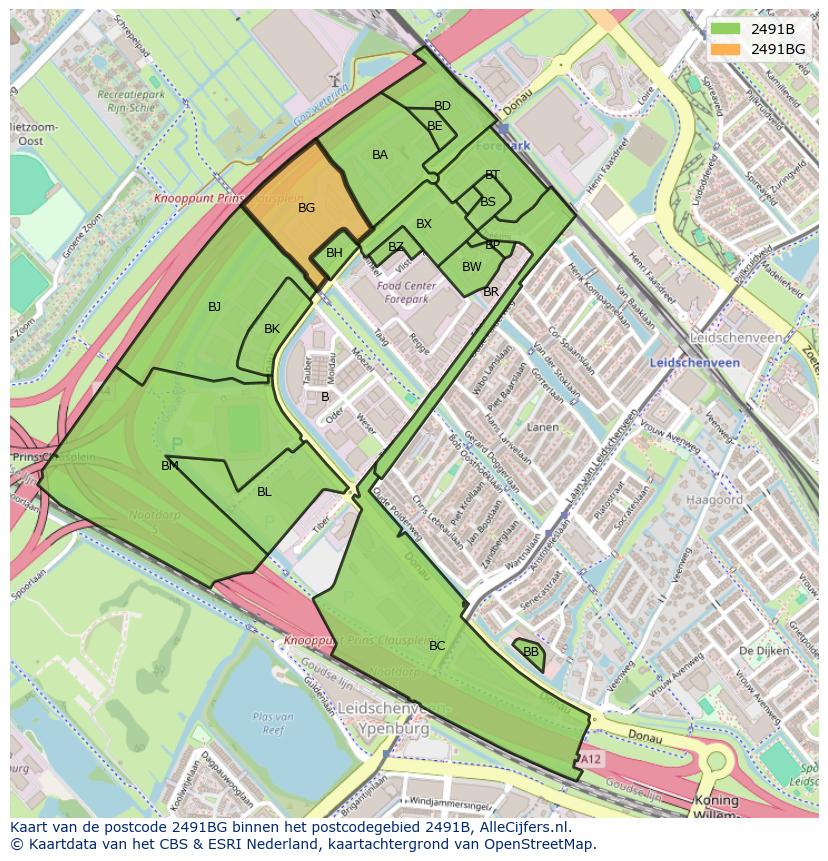 Afbeelding van het postcodegebied 2491 BG op de kaart.