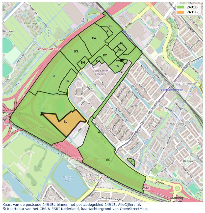 Afbeelding van het postcodegebied 2491 BL op de kaart.