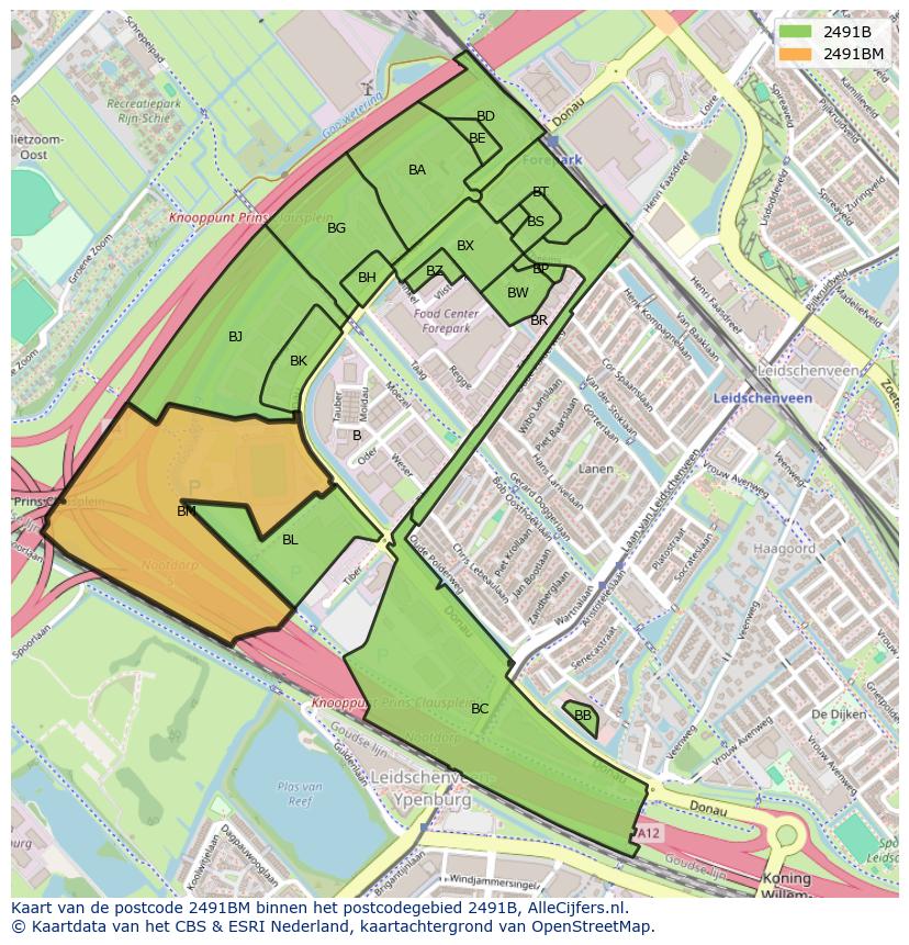Afbeelding van het postcodegebied 2491 BM op de kaart.