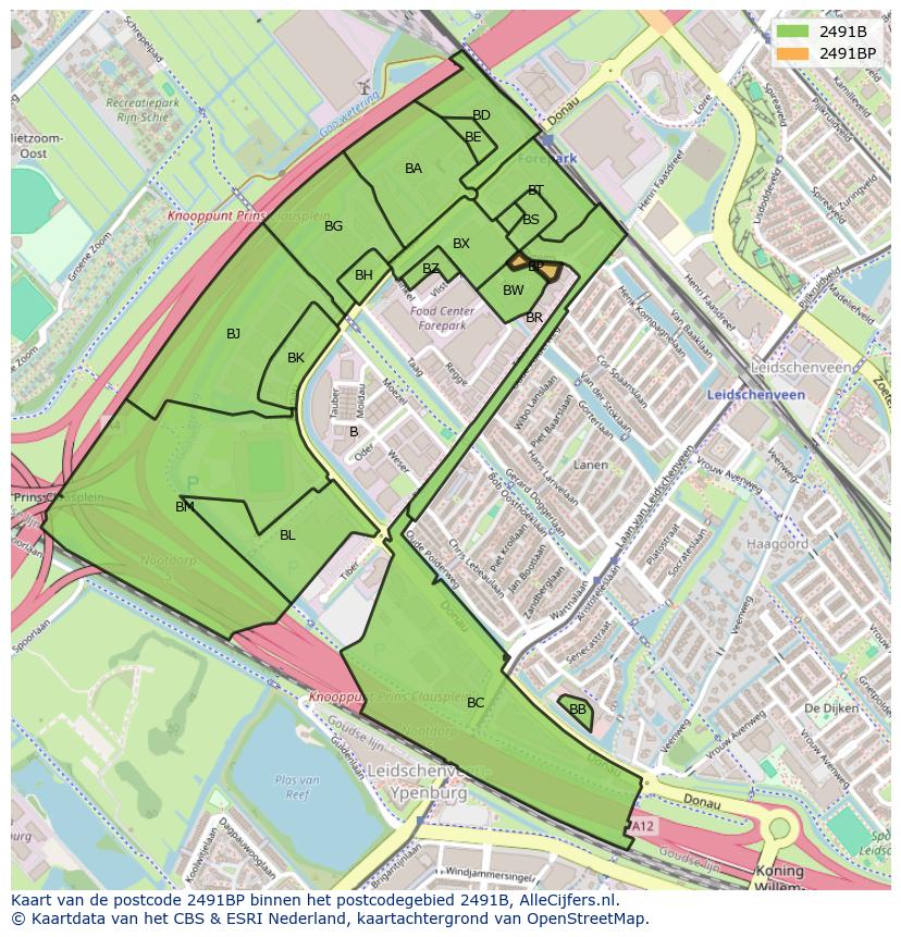 Afbeelding van het postcodegebied 2491 BP op de kaart.