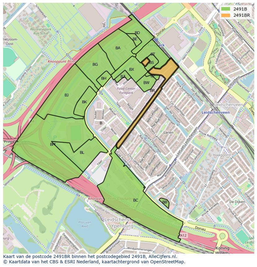 Afbeelding van het postcodegebied 2491 BR op de kaart.
