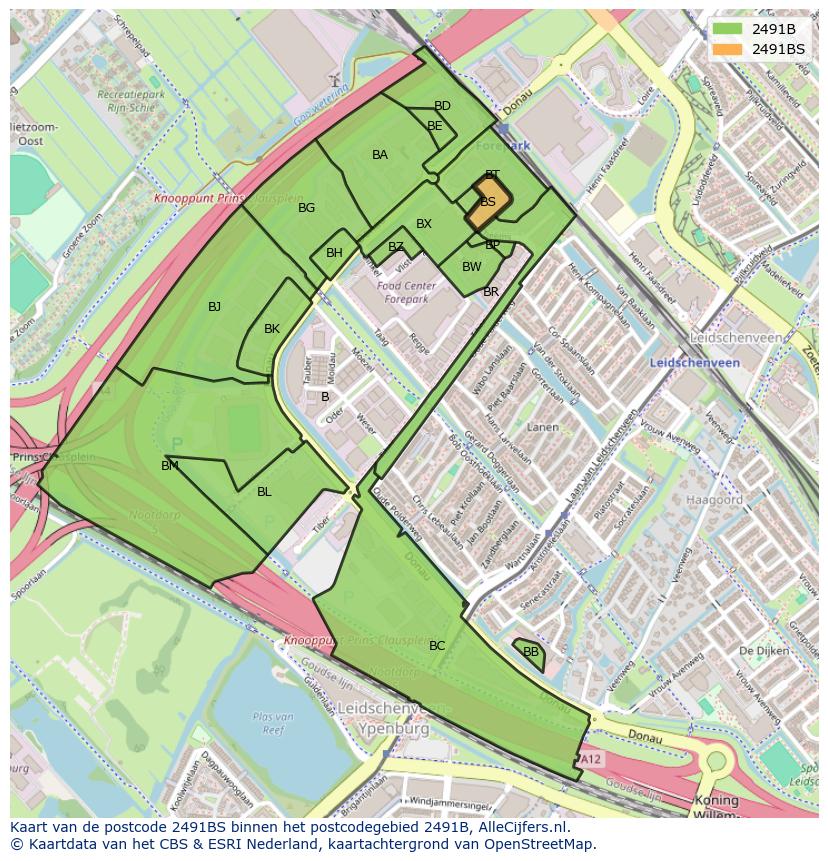 Afbeelding van het postcodegebied 2491 BS op de kaart.