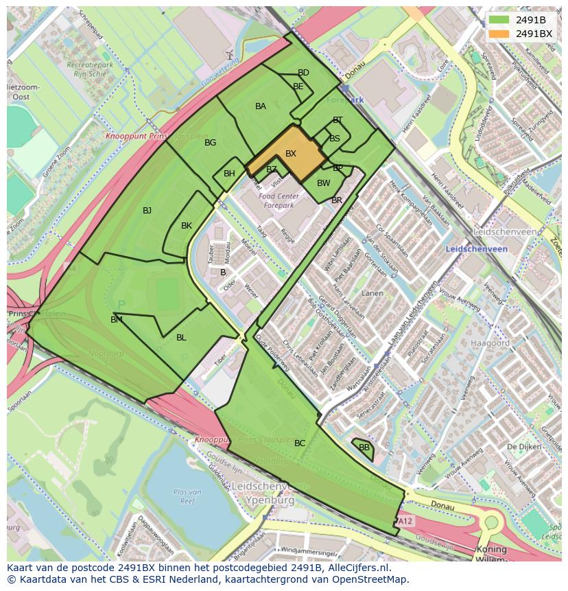 Afbeelding van het postcodegebied 2491 BX op de kaart.