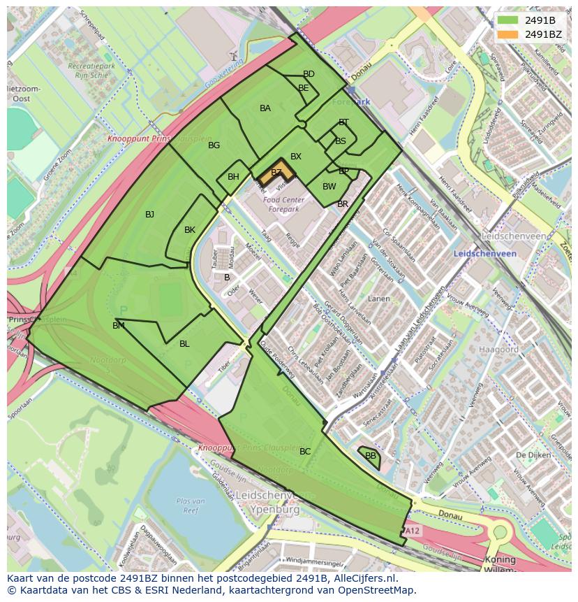 Afbeelding van het postcodegebied 2491 BZ op de kaart.