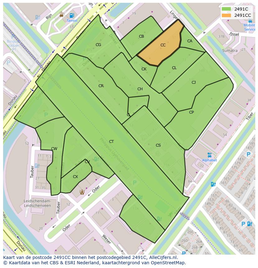 Afbeelding van het postcodegebied 2491 CC op de kaart.