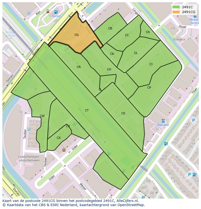 Afbeelding van het postcodegebied 2491 CG op de kaart.