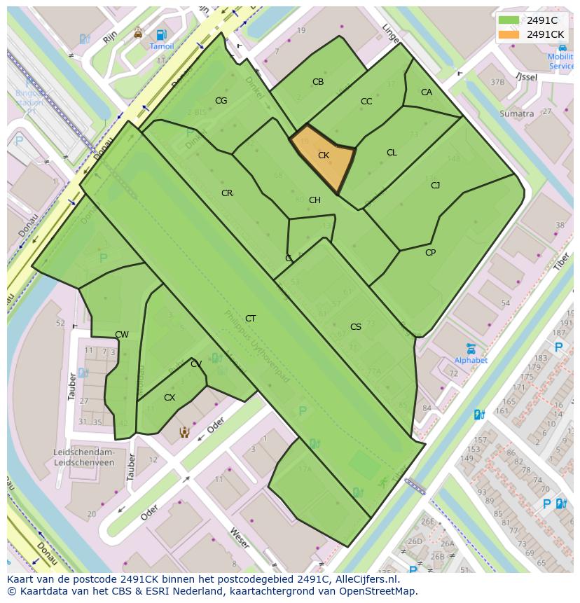 Afbeelding van het postcodegebied 2491 CK op de kaart.