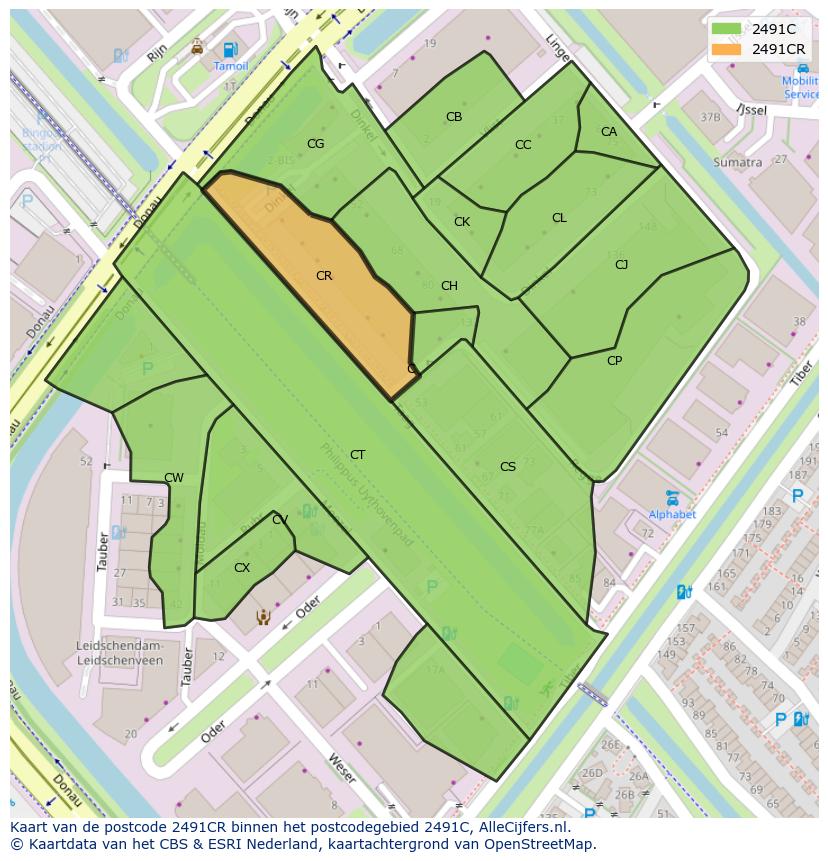Afbeelding van het postcodegebied 2491 CR op de kaart.