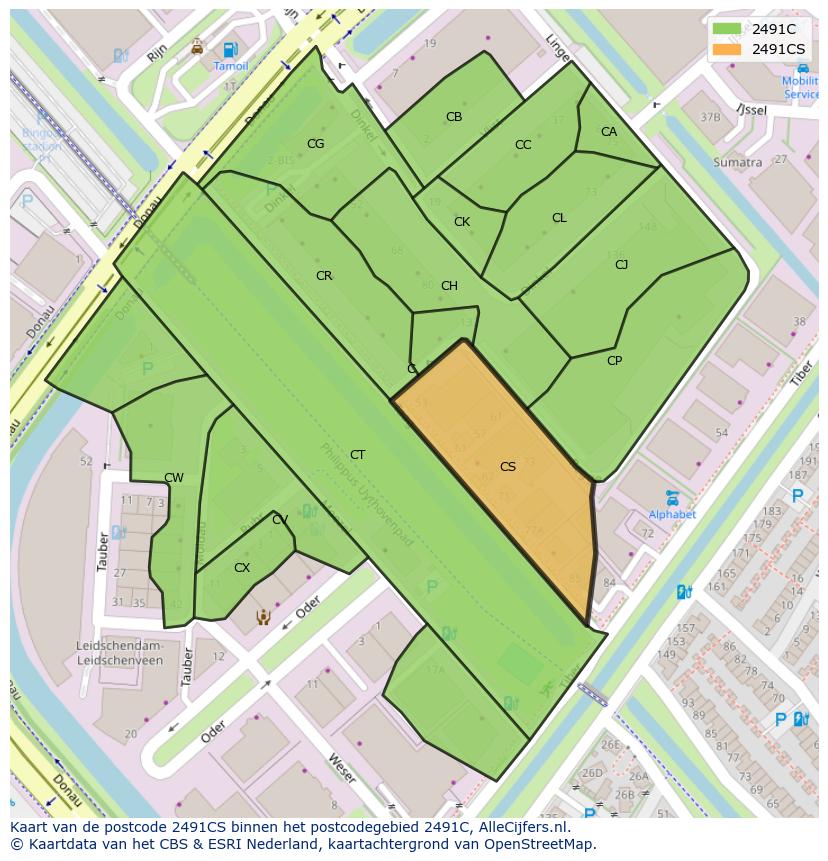 Afbeelding van het postcodegebied 2491 CS op de kaart.