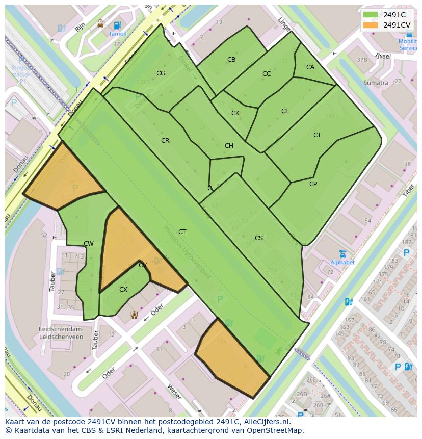 Afbeelding van het postcodegebied 2491 CV op de kaart.