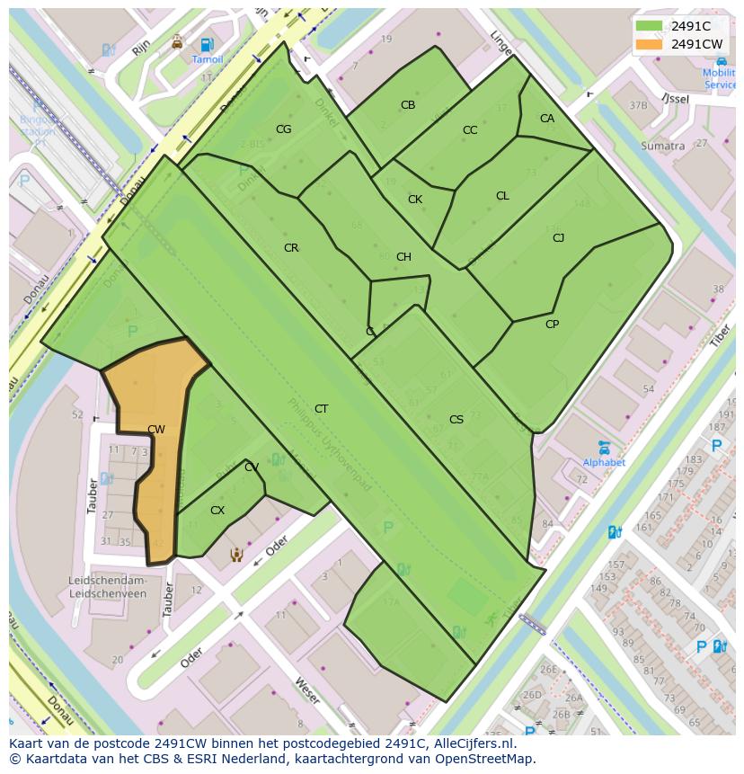 Afbeelding van het postcodegebied 2491 CW op de kaart.