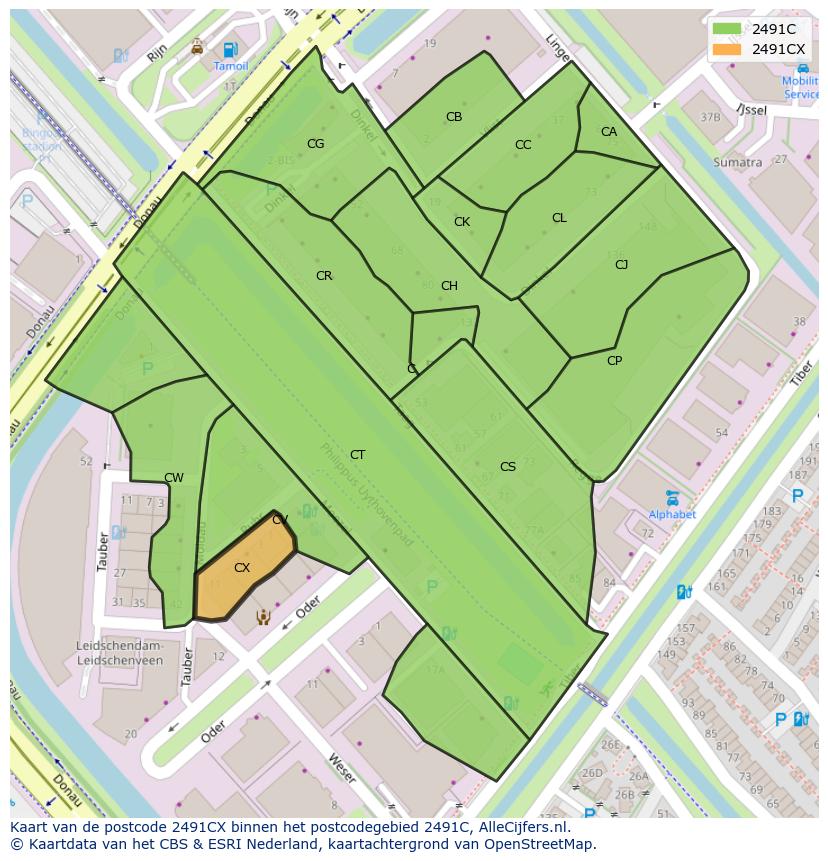 Afbeelding van het postcodegebied 2491 CX op de kaart.