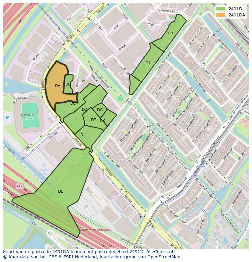 Afbeelding van het postcodegebied 2491 DA op de kaart.