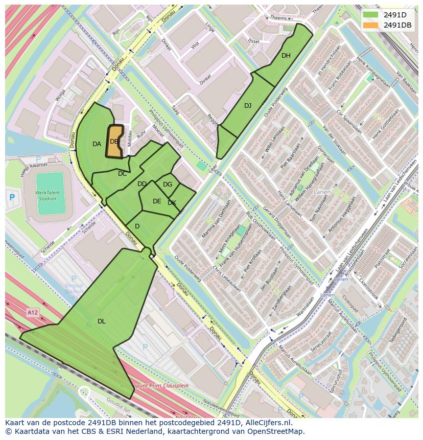 Afbeelding van het postcodegebied 2491 DB op de kaart.