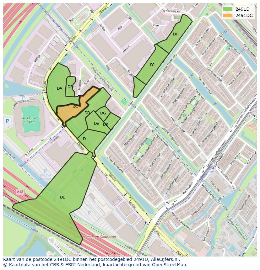 Afbeelding van het postcodegebied 2491 DC op de kaart.