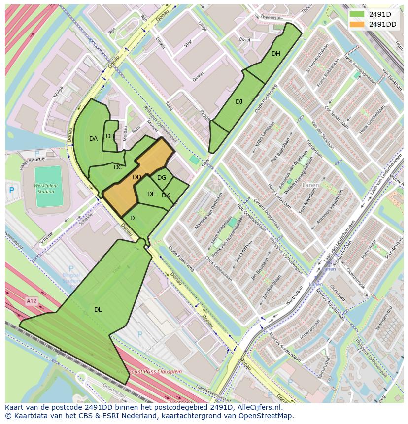 Afbeelding van het postcodegebied 2491 DD op de kaart.