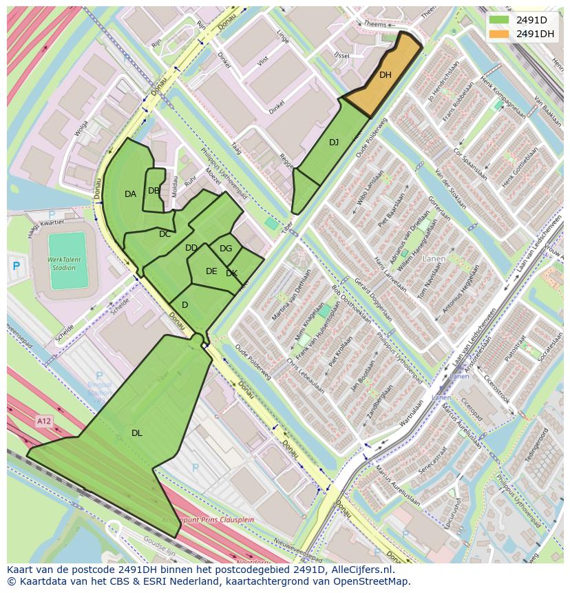 Afbeelding van het postcodegebied 2491 DH op de kaart.