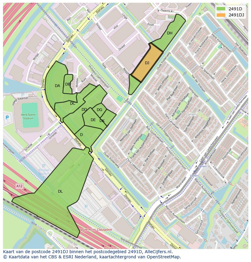 Afbeelding van het postcodegebied 2491 DJ op de kaart.